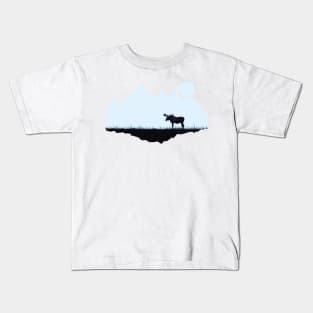 Moose eating grass by sunrise in the forest Kids T-Shirt